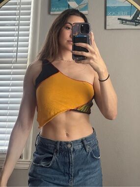 One-Shoulder Asymmetric Crop Top in Mustard Yellow